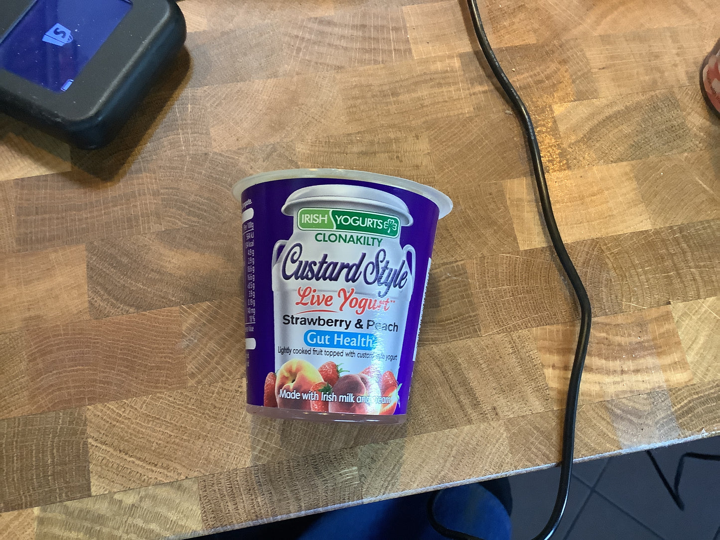 Custard style live yoghurt strawberry and peach
