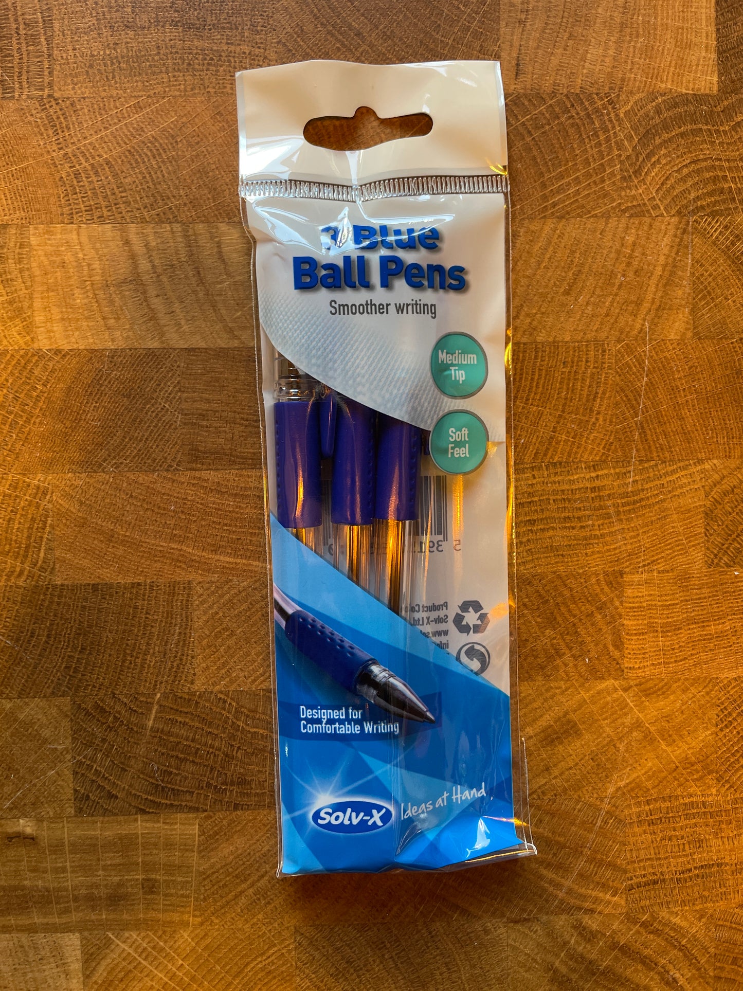 3 blue ball pens